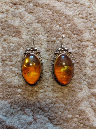 Серьги серебро с янтарем СССР