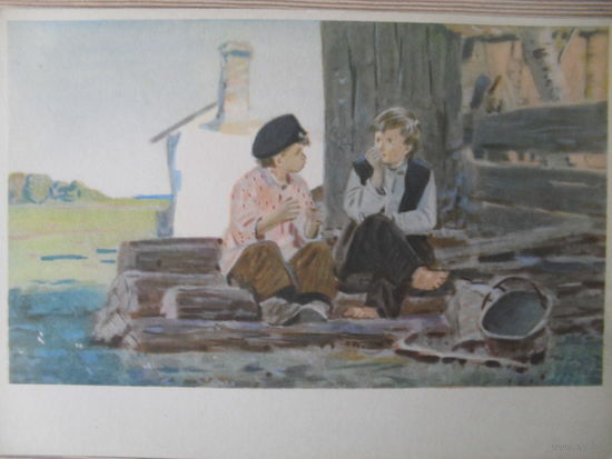 ЧИСТАЯ ОТКРЫТКА. СССР. изд. "ИЗОГИЗ". Д. ДУБИНСКИЙ " ВОЛНУЮЩИЕ НОВОСТИ" ИЛЛЮСТРАЦИЯ К ПРОИЗВЕДЕНИЮ А. ГАЙДАРА "Р.В.С.". 1955 г