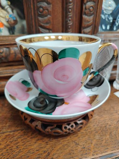 Чайная пара Агашки, очень редкая. фарфор, роспись, золочение, Дулевский фарфоровый завод Дулёво, СССР, 1968-1991 гг.