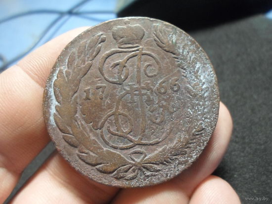 5 копеек 1766 г. СПМ Екатерина 2 перечекан с 10 копеек 1762 г. барабаны Российская Империя