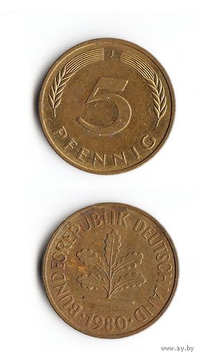 5 пфеннигов Германия 1980 года(J)