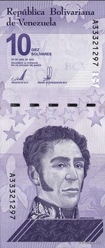 Венесуэла 10 боливаров образца 2021 года UNC pw116