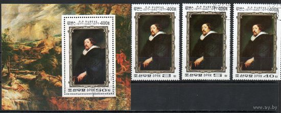 400 лет со дня рождения Рубенса КНДР 1978 год серия из 1 блока и 3-х марок