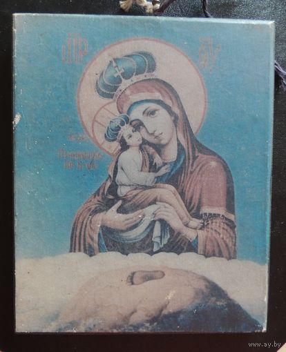 Иконка литография старинная на дереве,  (11 см *14 см)