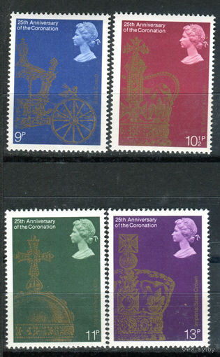 Великобритания - 1978г. - 25 лет коронации королевы Елезаветы II - 4 марки - полная серия, MNH, 1 марка с маленькой потёртостью на клее [Mi 765-768]. #3-GB-Z-1-9