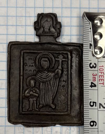 С 1 РУБЛЯ! СТАРИННАЯ ЛИТАЯ ИКОНА НАТЕЛЬНАЯ СВЯТЫЕ МУЧЕНИКИ КИРИК И ИУЛИТТА 18-19 ВЕК