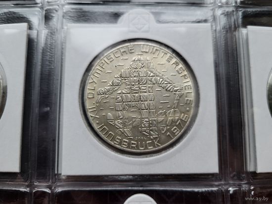 100 шиллингов 1975 XII зимние Олимпийские Игры, Инсбрук 1976 - Лыжник (Орёл Халль-ин-Тироль)! Серебро 24 грамма 640 пробы! ВОЗМОЖЕН ОБМЕН!