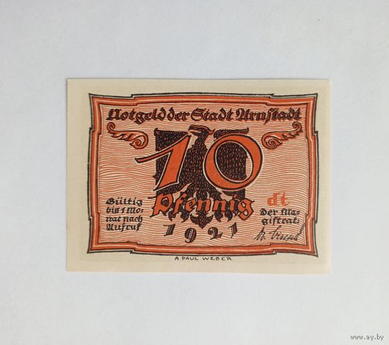 Нотгельд 10 пфеннигов 1921 г. UNC.