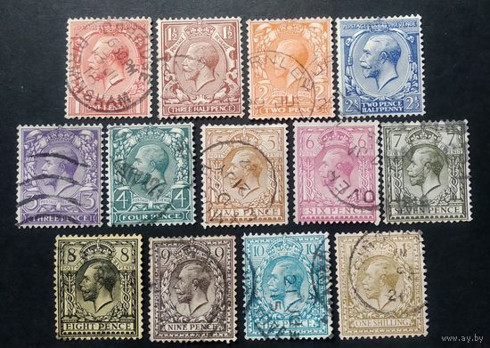 Великобритания.\414с\ Георг V. Стандарт.  1912 - 1921  Mi127x-140x.штемпель Бернли Бирмингем