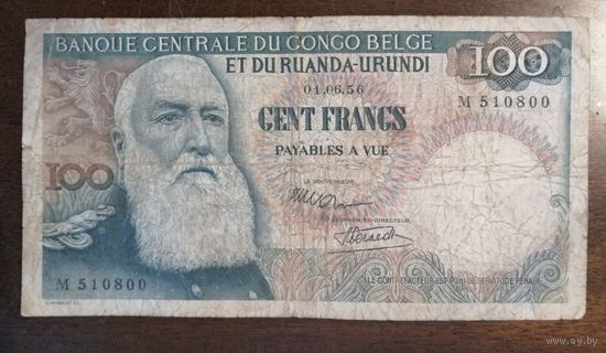 Бельгийское Конго 100 франков 1956 г., P:33a, центральный банк бельгийского Конго для Руанда-Урунди