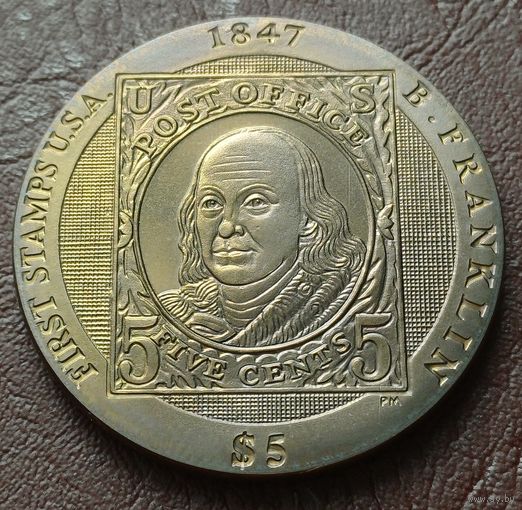 Британские Виргинские острова 5 долларов, 2007  Первая почтовая марка Соединенных Штатов - Франклин    ( 1-13-3 )