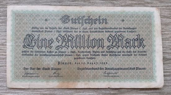 Werty71 Германия 1000000 марок 1923 банкнота 1 миллион Плауэн