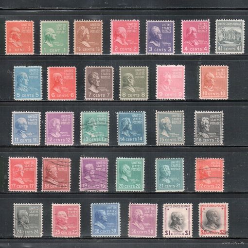 США-1938, (Скотт.803-834),  22 м - **/* , 9 м - гаш., Стандарт, Президенты, нет 1 марки