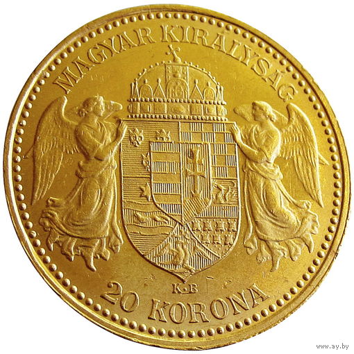 Австрия для Венгрии, 20 крон 1892 г., знак: KB, сост. АU, Австро-венгерская крона, золото 900/ 6,78 г, м.д. Кремница. Доставка только при личной встрече, связь по телефону или мессенджеру.
