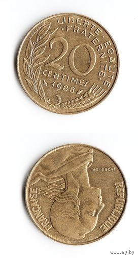 20 сантимов Франция 1988 год