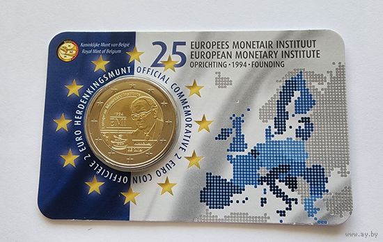 Бельгия 2 евро, 2019 25 лет Европейскому валютному институту (EMI) в блистере