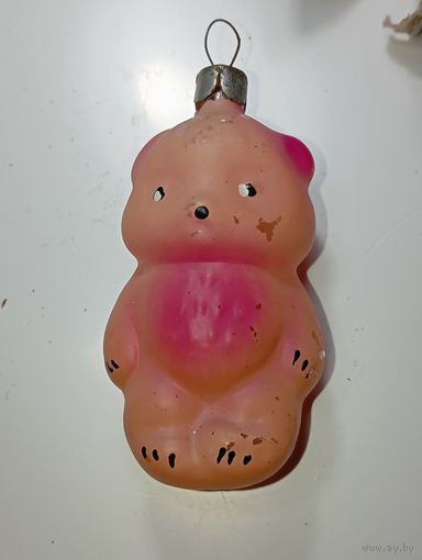 Ёлочная игрушка  - Мишка . СССР  . Стекло .