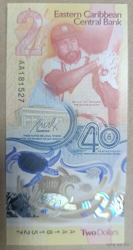 2 доллара 2023 (2024) - полимер - Восточные Карибы - UNC - 40 лет Центральному банку