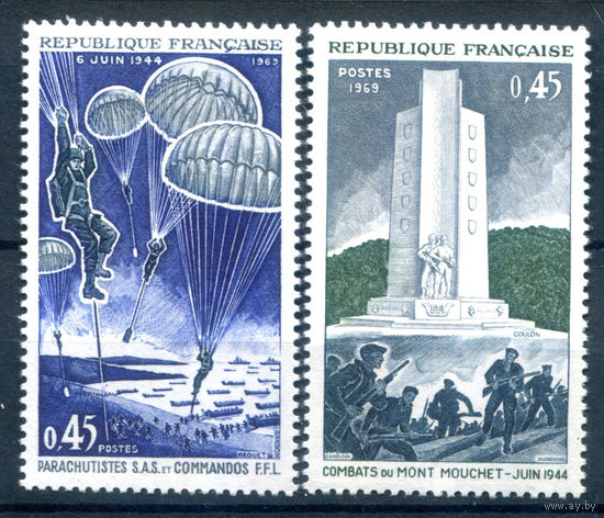 Франция - 1969г. - 25 лет освобождению - 2 марки - полная серия, MH [Mi 1674-1675]. #2-Fr-49-A-1
