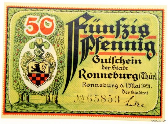 РАСПРОДАЖА!!! - ГЕРМАНИЯ РОННЕБУРГ (ГЕССЕН) 50 пфеннигов 1921 год - UNC!