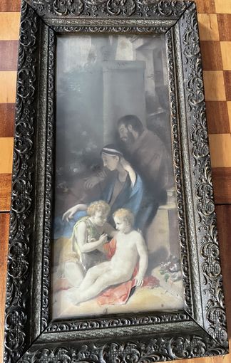 Акварель Святое семейство с Иоанном Крестителем оформлена Европа конец 19- начало 20 века