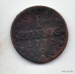 КУРФЮРШЕСТВО САКСОНИЯ 1 ПФЕННИГ 1772. НЕЧАСТАЯ