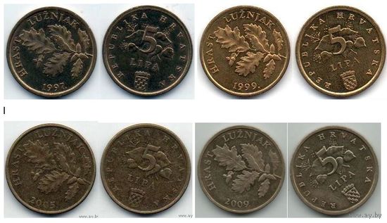 РЕСПУБЛИКА ХОРВАТИЯ. 5 ЛИП. ДУБ. ПОГОДОВКА. Цена за одну монету