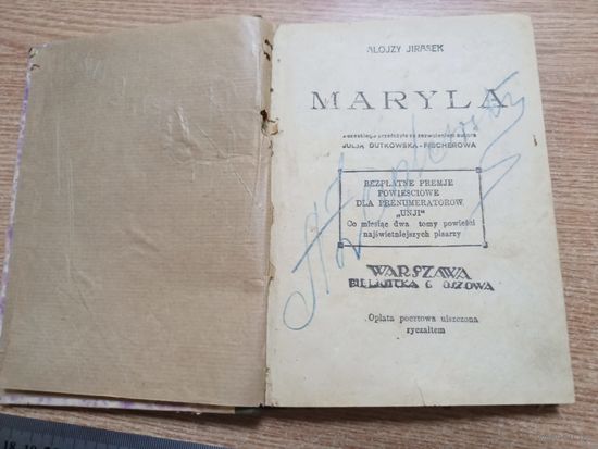 Книга на польском 1920-х годов A.Jirasek MARYLA, Варшава