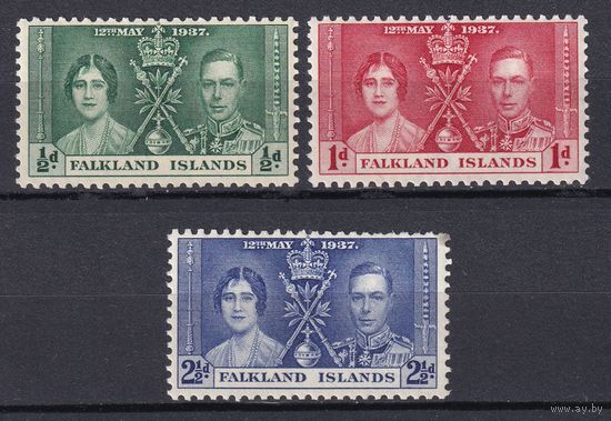 13.BrKS. Великобритания. Колонии.  Фолклендские острова. Коронация Георга VI и Елизаветы. 1937 г. Полная серия. Mi.##75-77.