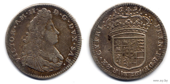 20 сольди (Лира) 1691, Герцогство Савойя, Виктор Амадей II. Редкая монета в коллекционном состоянии!