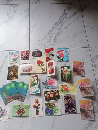 Открытки 66шт.Не подписаны, только на фото 2 подписаны.