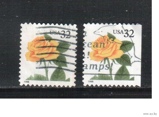 США-1996 (Мих.2795 ВА+ВD) , гаш. , Стандарт, Цветы, Роза(одиночка),2 зубцовки (1)