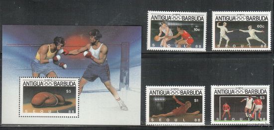 Антигуа и Барбуда-1987(Мих.1020-1023,Бл.125)  ** , Спорт, ОИ-1988, (полная серия)