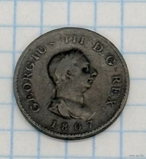 С 1 РУБЛЯ! МЕДНАЯ МОНЕТА ФАРТИНГ 1807 ГОДА ВЕЛИКОБРИТАНИЯ КОРОЛЬ ГЕОРГ 3 МЕДЬ