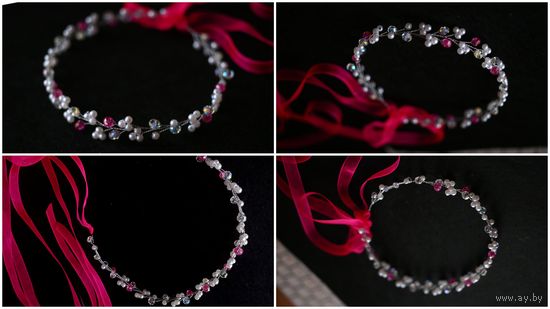 Веночек-ободок для девочки.Бело-розовый