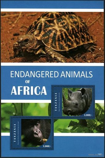 2016 Танзания 5233-5234/B689 Фауна, Черепаха, Обезьяны, Носорог 9,00 евро