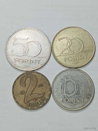 Венгрия 50 форинтов 1996 , 20 форинтов 2006 , 10 форинтов 2014 и 2 форинта 1978 года .
