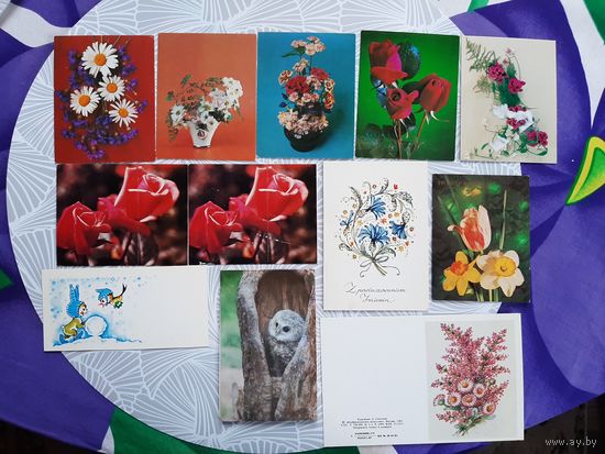 Маленькие открытки ссср 12 шт.