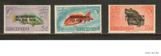 Гренада-1974(Мих.,558-560) , **  , Морская  Фауна,Рыбы, Надп.