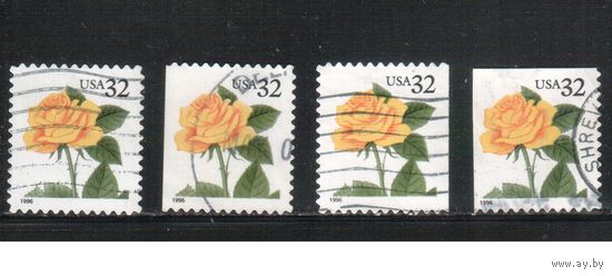 США-1996 (Мих.2795 ВА+ВD+ВЕ) , гаш. , Стандарт, Цветы, Роза(одиночка),4 зубцовки (2)