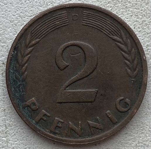 Германия 2 пфеннига 1958 г. D
