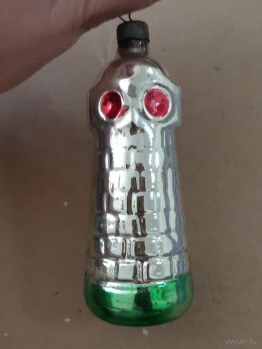 Ёлочная игрушка сереряный Маяк, стекло. СССР