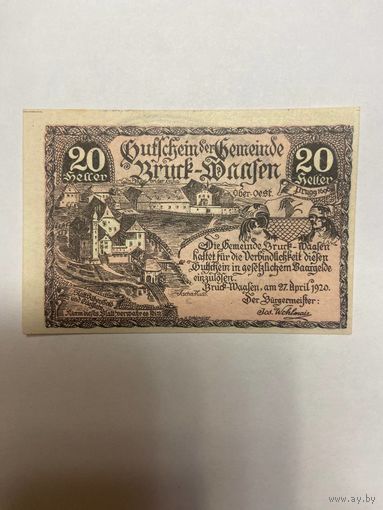 Австрия 20 геллеров нотгельд Вашер - 2101