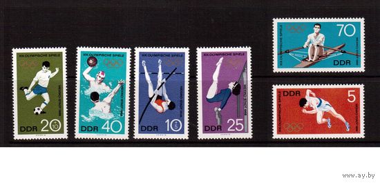 ГДР-1968,(Мих.1404-1409)  * (след от накл.)   ,  Спорт, Летняя ОИ-1968