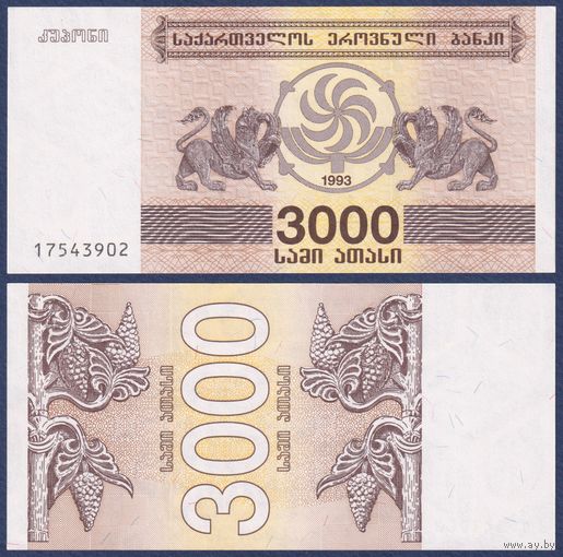 Грузия, 3000 купонов 1993 г, P-45, UNC