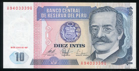 Перу 10 инти 1987 г. P129. Серия A. UNC