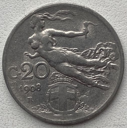 Италия 20 чентезимо 1908 г.
