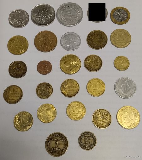 Лот монет Франции. 26 штук.