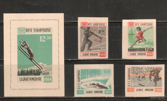 Албания-1963,(Мих.798-801,Бл.21)  * ,  Спорт, Зимняя ОИ-1964, БЗЦ  (полная серия)