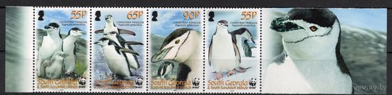 Южная Джорджия 2008 Фауна WWF Птицы Пингвины 4 марки сцепка (454)